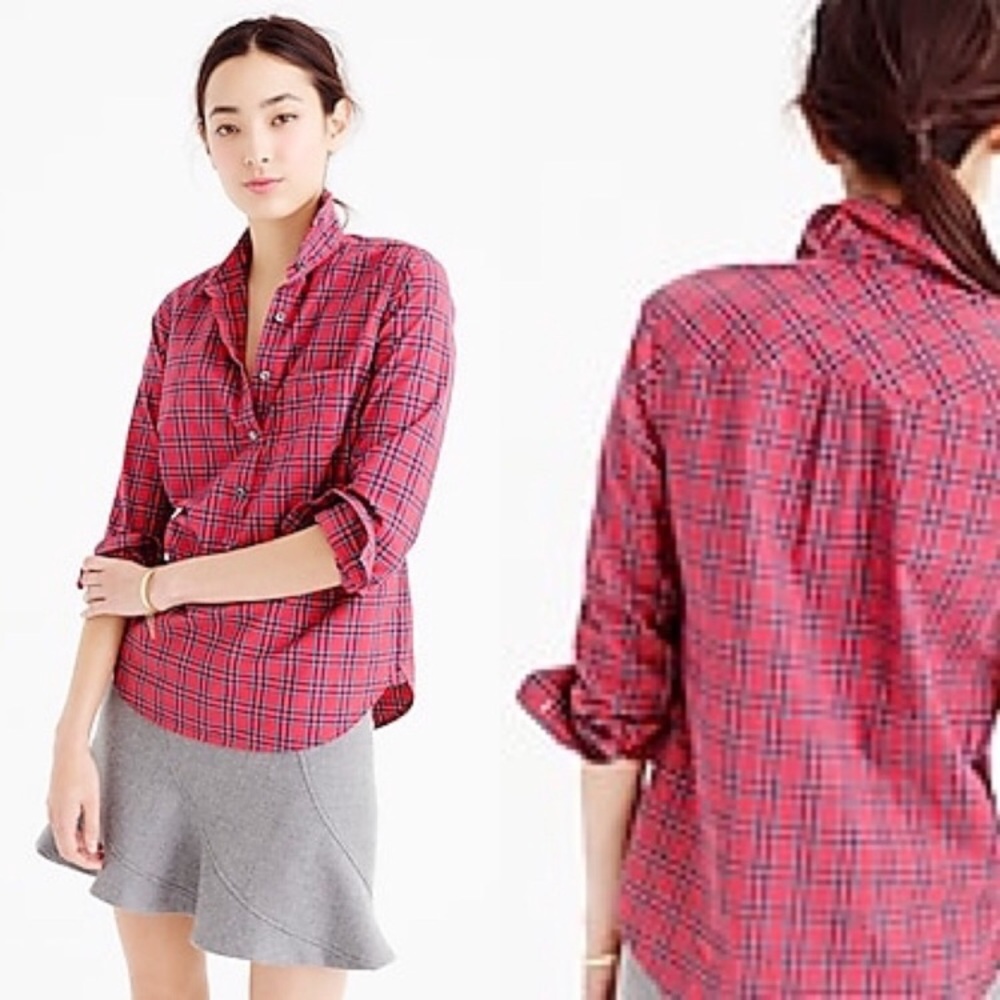 J Crew Red Plaid Button Up Pullover - 8
